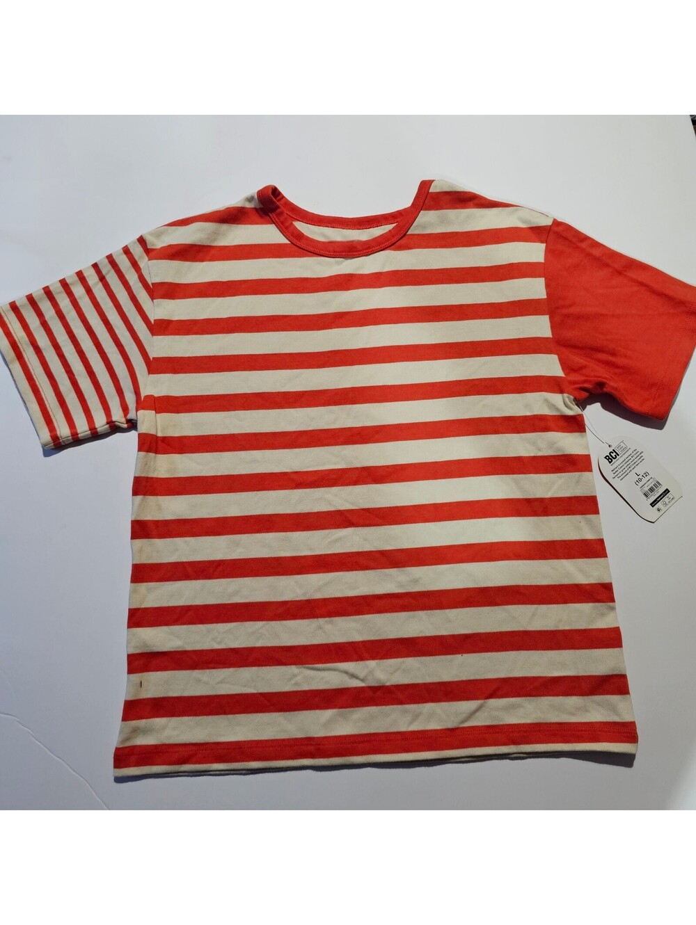 BCI boys red and cream striped short sleeve T shirt Large